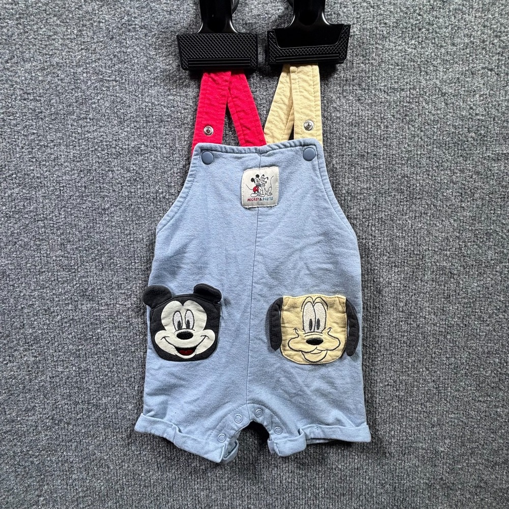 Disney Baby Mickey Mouse & Pluto Overalls Romper Boys 3/6M Blue Pockets 1 Piece